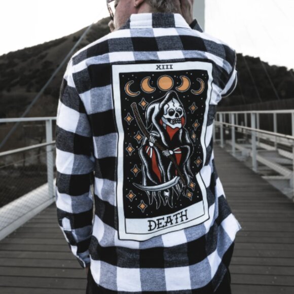 The Pretty Cult American Traditional Death Tarot Flannel Shirt Large BeetleJuice - Picture 1 of 6